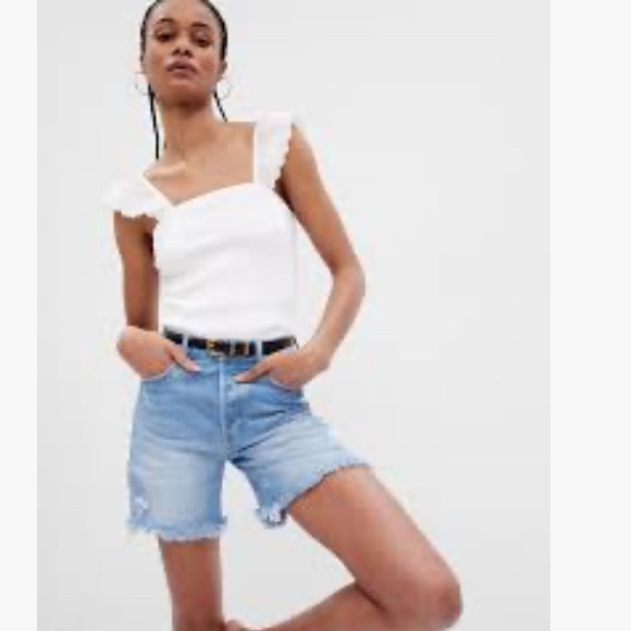 GAP Eyelet Flutter Sleeve Top, White, Size M - Picture 2 of 7